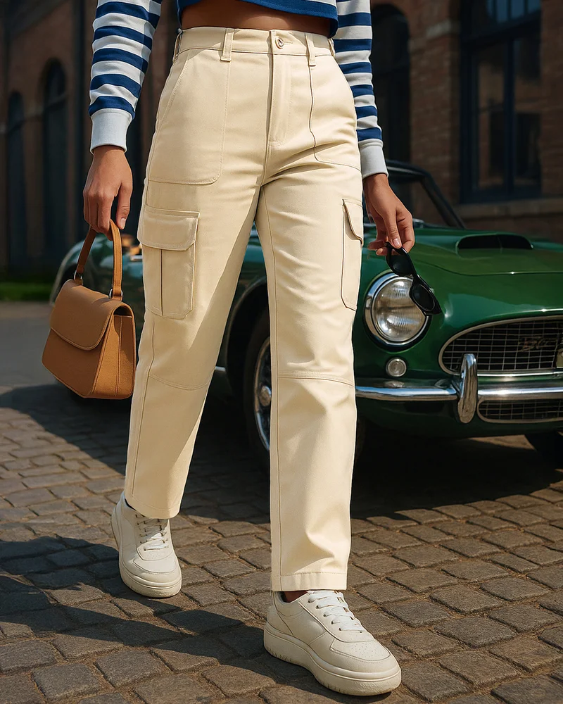 bewakoof Women's Brown Straight Cargo Pants